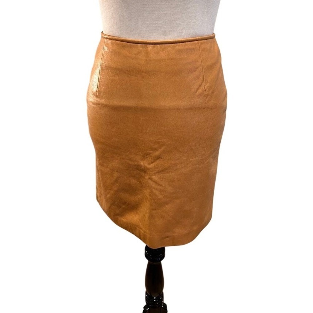 Trek New York Womens Tan Genuine Leather Mini Pencil‎ Skirt Size 6 Caramel Lined